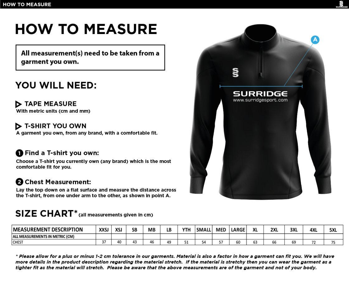 Salisbury College - Blade Performance Top - Size Guide