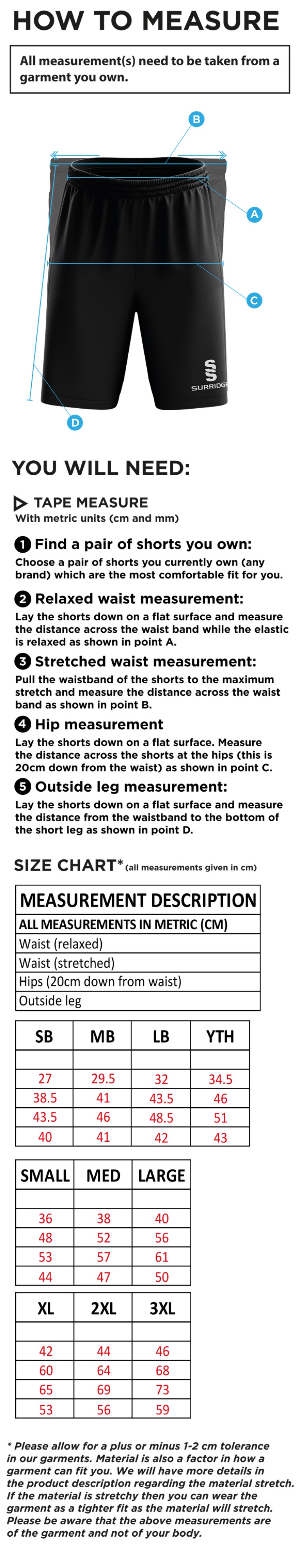 Salisbury College - Blade ShortS - Size Guide