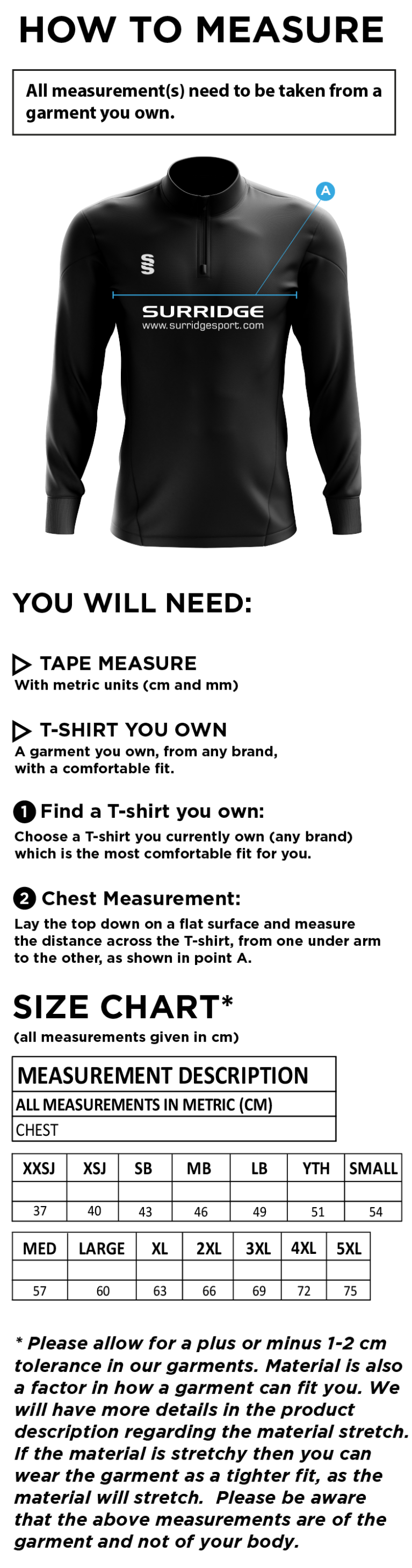 Salisbury College - Blade Performance Top - Size Guide