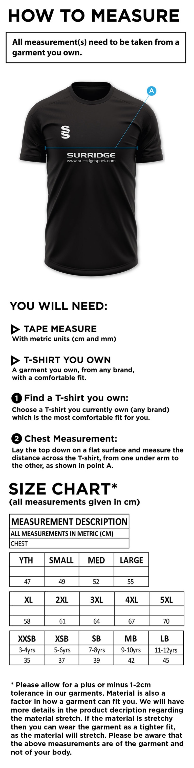 Salisbury College - Blade Training shirt - Size Guide