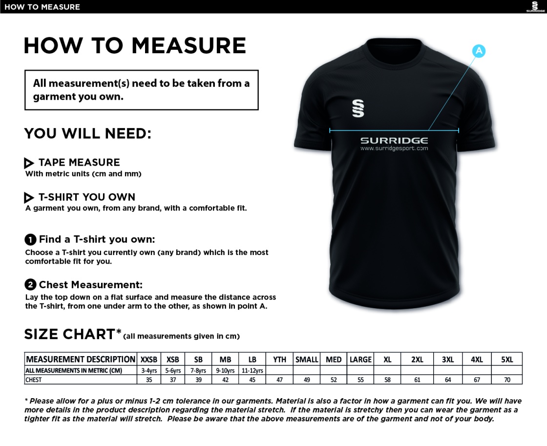 Salisbury College - Blade Training shirt - Size Guide